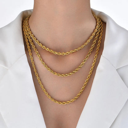 Dainty Gold Color Rope Chain Necklaces for Women Men,Chic Twisted Collar, Waterproof Stainless Steel Link 2/3/4/5mm Width | MONMONSHOP - monmonshop.com
