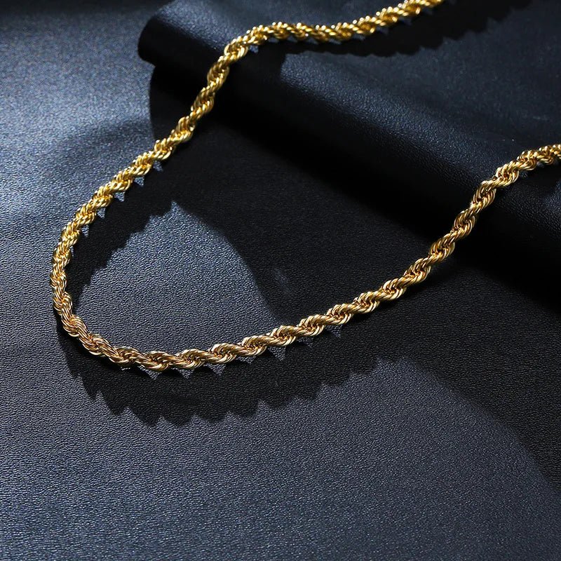 Dainty Gold Color Rope Chain Necklaces for Women Men,Chic Twisted Collar, Waterproof Stainless Steel Link 2/3/4/5mm Width | MONMONSHOP - monmonshop.com
