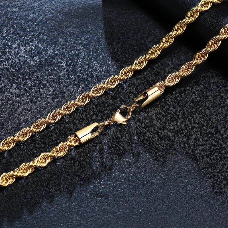 Dainty Gold Color Rope Chain Necklaces for Women Men,Chic Twisted Collar, Waterproof Stainless Steel Link 2/3/4/5mm Width | MONMONSHOP - monmonshop.com