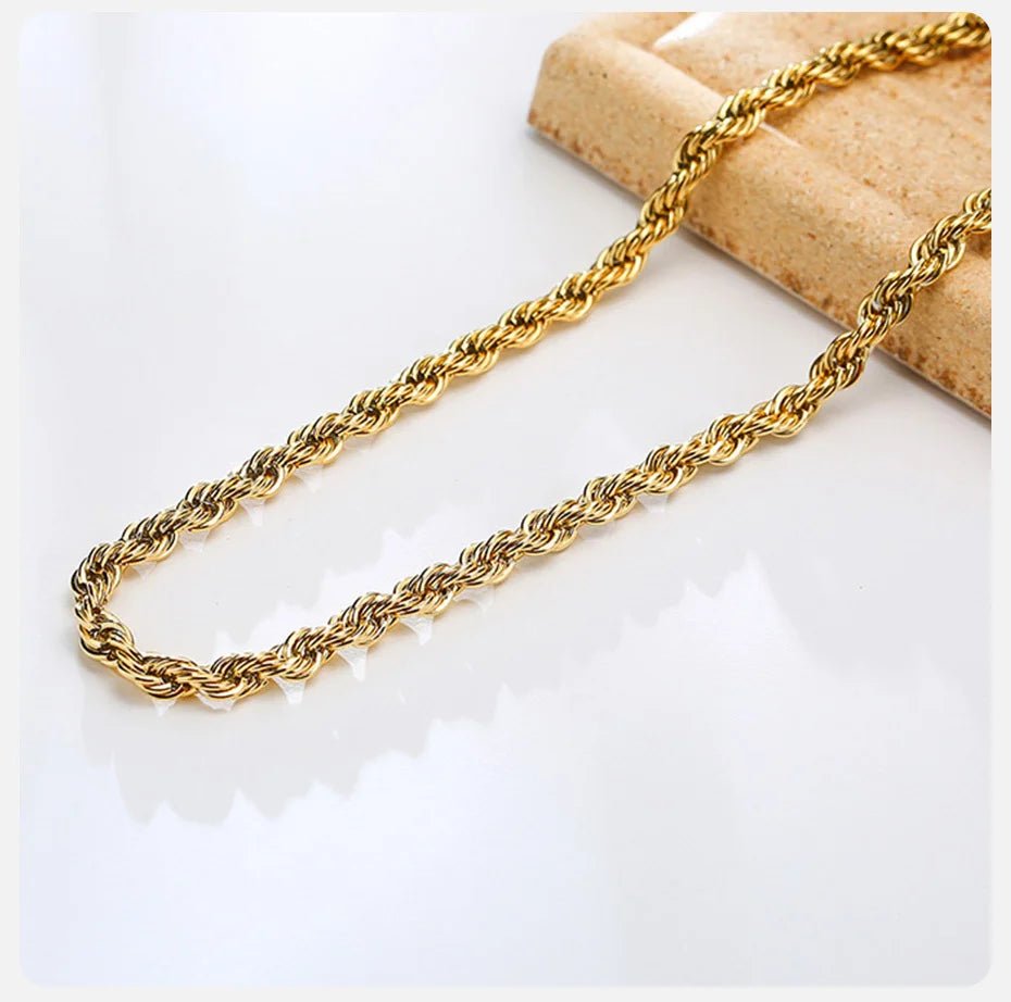 Dainty Gold Color Rope Chain Necklaces for Women Men,Chic Twisted Collar, Waterproof Stainless Steel Link 2/3/4/5mm Width | MONMONSHOP - monmonshop.com