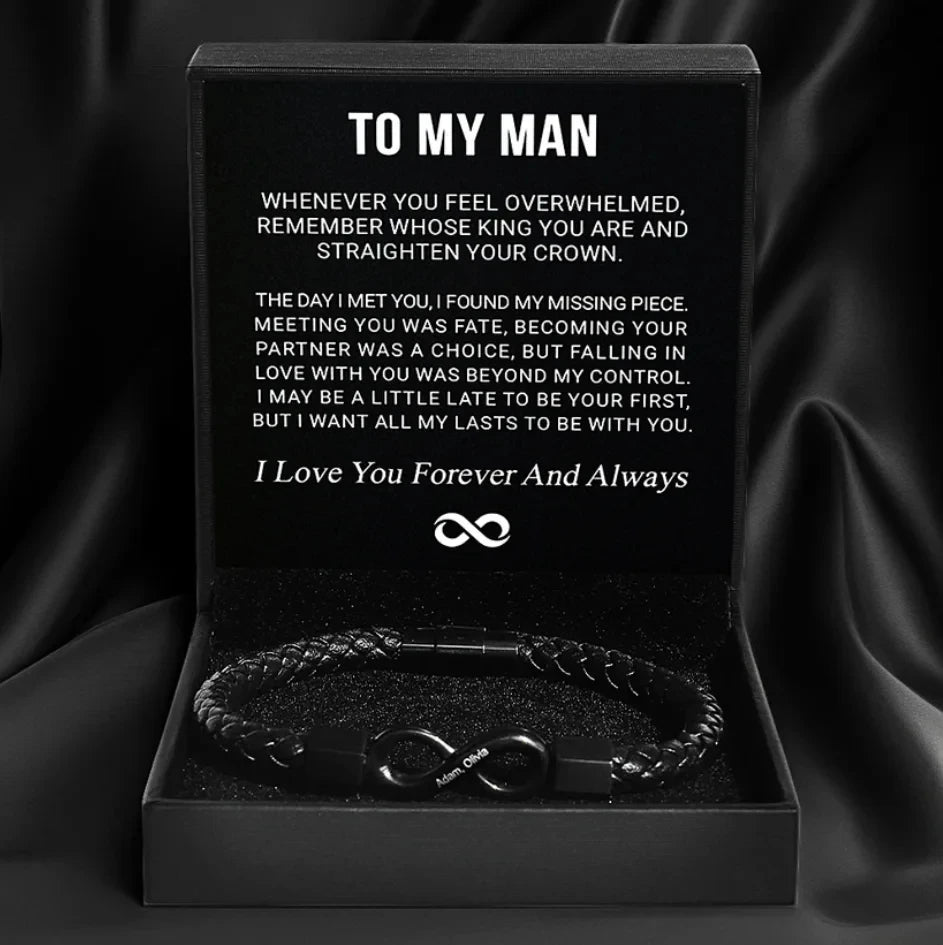 Men's Leather Rope Bracele For Birthday Father's Day Christmas Gifts To My Man Custom Engraved | MONMONShop - monmonshop.com