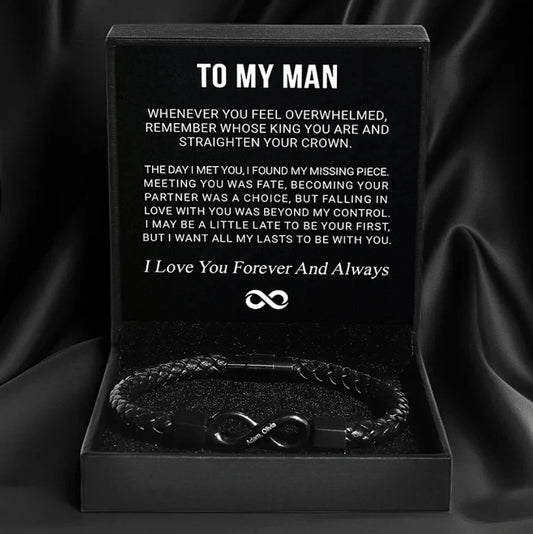 Men's Leather Rope Bracele For Birthday Father's Day Christmas Gifts To My Man Custom Engraved | MONMONShop - monmonshop.com