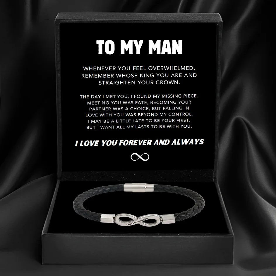 Men's Leather Rope Bracele For Birthday Father's Day Christmas Gifts To My Man Custom Engraved | MONMONShop - monmonshop.com