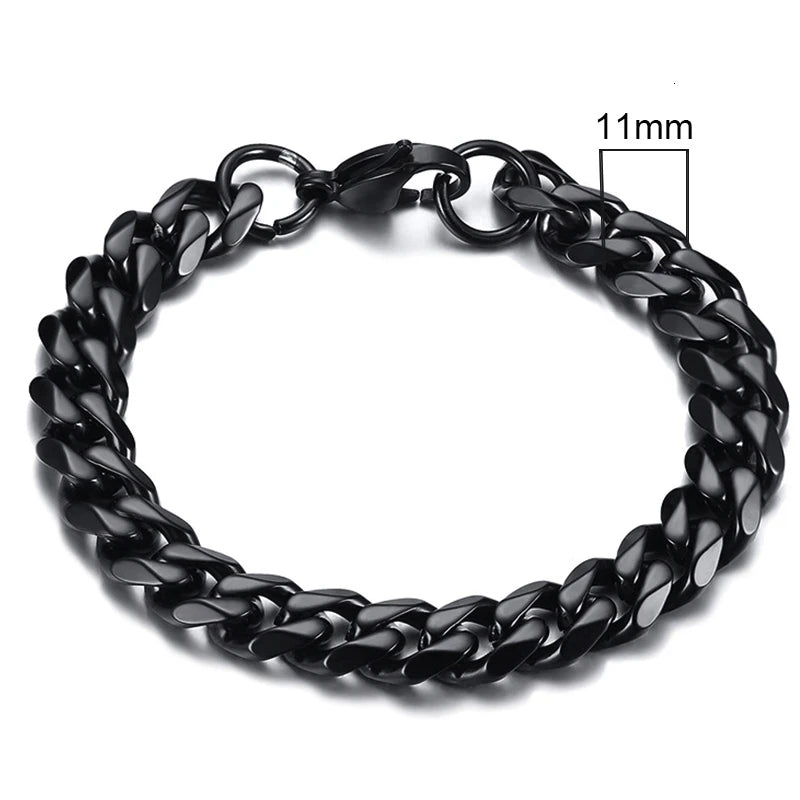 MMS 3 - 11mm Chunky Miami Curb Chain Bracelet for Men, Stainless Steel Cuban Link Chain Wristband Classic Punk Heavy Male Jewelry - monmonshop.com