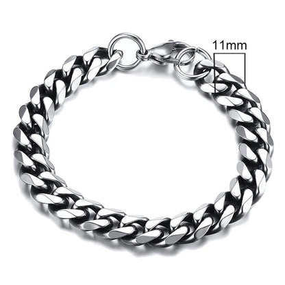 MMS 3 - 11mm Chunky Miami Curb Chain Bracelet for Men, Stainless Steel Cuban Link Chain Wristband Classic Punk Heavy Male Jewelry - monmonshop.com