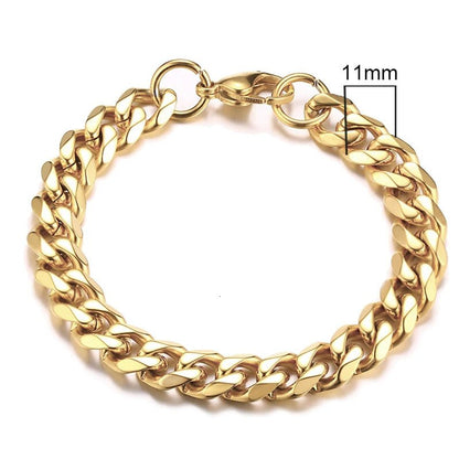 MMS 3 - 11mm Chunky Miami Curb Chain Bracelet for Men, Stainless Steel Cuban Link Chain Wristband Classic Punk Heavy Male Jewelry - monmonshop.com