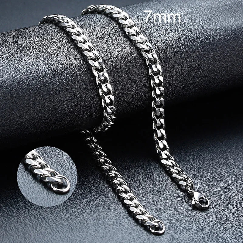 MMS 3/5/7/9mm Thick Cuban Chain Necklaces for Men Women,Simple Miami Curb Links Collar,Waterproof Stainless Steel Unisex Chain - monmonshop.com