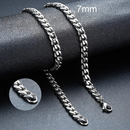 MMS 3/5/7/9mm Thick Cuban Chain Necklaces for Men Women,Simple Miami Curb Links Collar,Waterproof Stainless Steel Unisex Chain - monmonshop.com