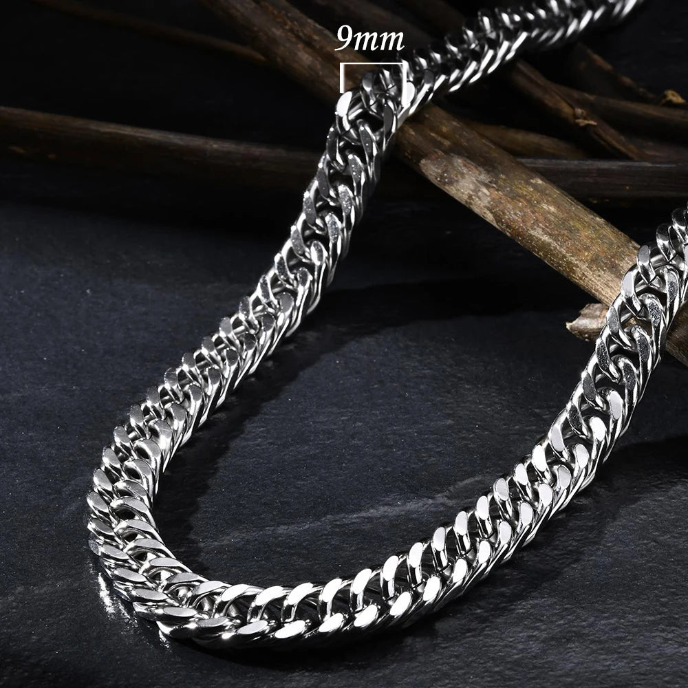 MMS 3/5/7/9mm Thick Cuban Chain Necklaces for Men Women,Simple Miami Curb Links Collar,Waterproof Stainless Steel Unisex Chain - monmonshop.com