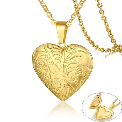 Monogram Floral Oval Heart Locket Pendant Necklaces for Women Men, Stainless Steel Photo Frame Promise Love Keepsake Collar | MMS - monmonshop.com