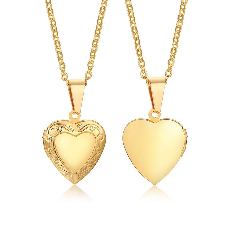 Monogram Floral Oval Heart Locket Pendant Necklaces for Women Men, Stainless Steel Photo Frame Promise Love Keepsake Collar | MMS - monmonshop.com