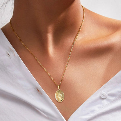 Monogram Floral Oval Heart Locket Pendant Necklaces for Women Men, Stainless Steel Photo Frame Promise Love Keepsake Collar | MMS - monmonshop.com