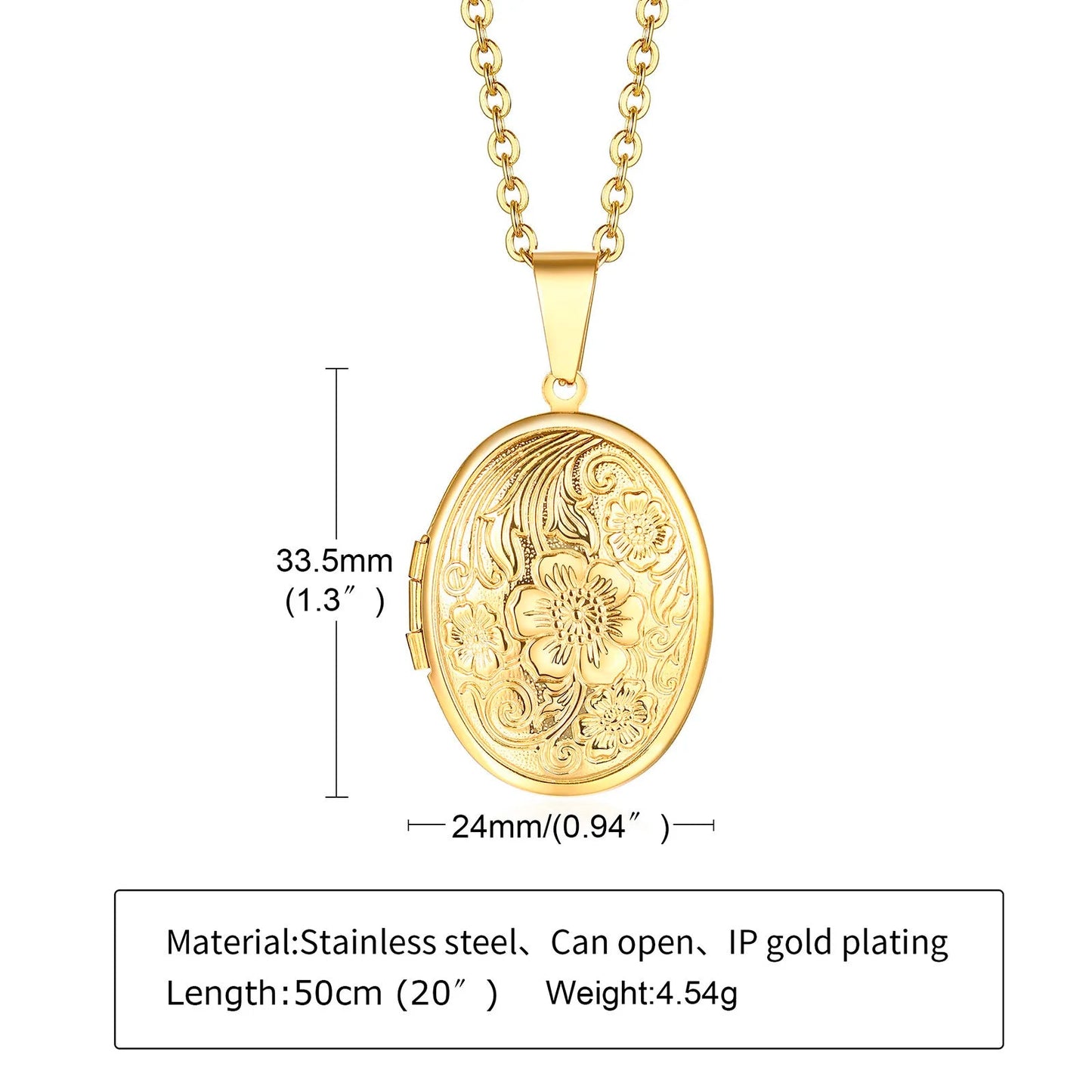 Monogram Floral Oval Heart Locket Pendant Necklaces for Women Men, Stainless Steel Photo Frame Promise Love Keepsake Collar | MMS - monmonshop.com