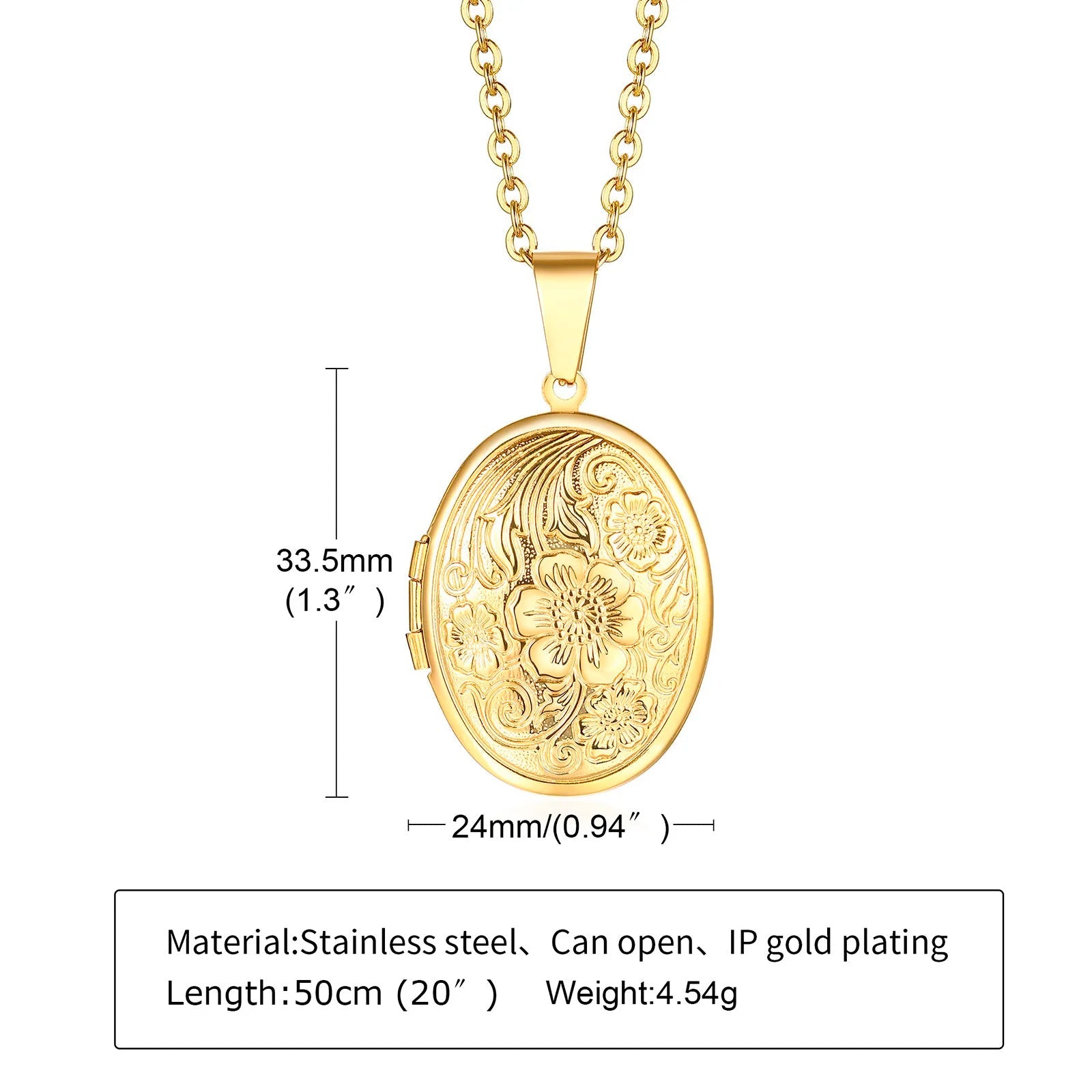 Monogram Floral Oval Heart Locket Pendant Necklaces for Women Men, Stainless Steel Photo Frame Promise Love Keepsake Collar | MMS - monmonshop.com