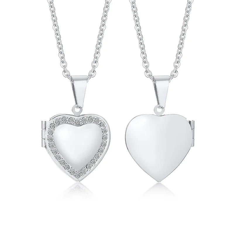 Monogram Floral Oval Heart Locket Pendant Necklaces for Women Men, Stainless Steel Photo Frame Promise Love Keepsake Collar | MMS - monmonshop.com