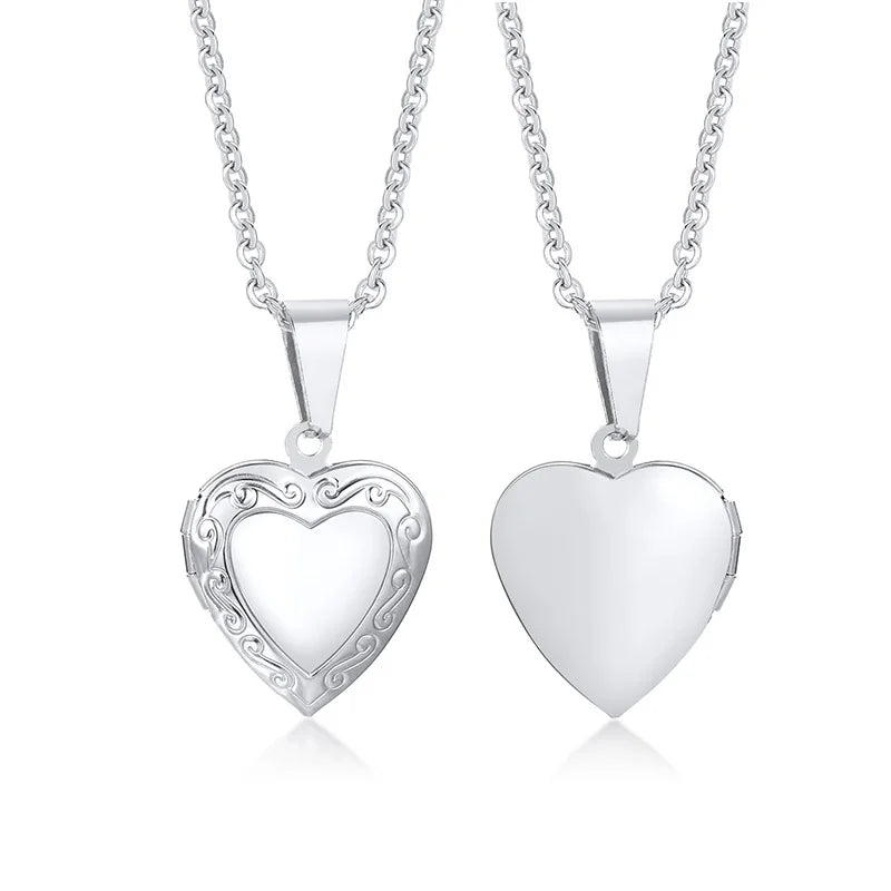 Monogram Floral Oval Heart Locket Pendant Necklaces for Women Men, Stainless Steel Photo Frame Promise Love Keepsake Collar | MMS - monmonshop.com