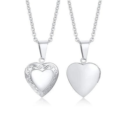 Monogram Floral Oval Heart Locket Pendant Necklaces for Women Men, Stainless Steel Photo Frame Promise Love Keepsake Collar | MMS - monmonshop.com