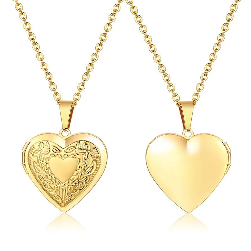 Monogram Floral Oval Heart Locket Pendant Necklaces for Women Men, Stainless Steel Photo Frame Promise Love Keepsake Collar | MMS - monmonshop.com