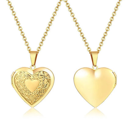 Monogram Floral Oval Heart Locket Pendant Necklaces for Women Men, Stainless Steel Photo Frame Promise Love Keepsake Collar | MMS - monmonshop.com