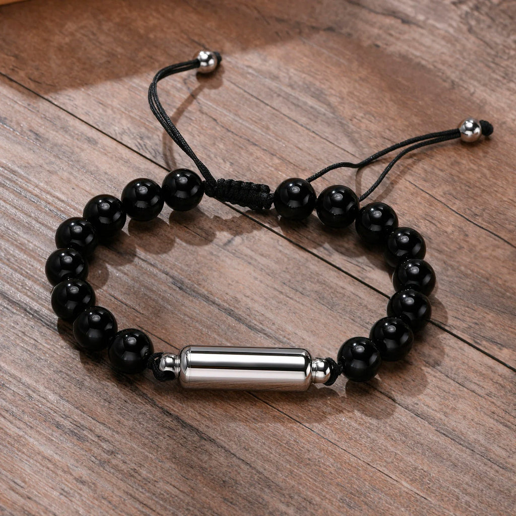 New Men's Casual Lava Stone Beads Urn Bracelets for Ashes, Hollow Tube Cremation Keepsake Memorial Jewelry,Length Adjustable | MMS - monmonshop.com