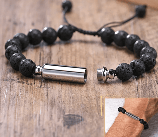 New Men's Casual Lava Stone Beads Urn Bracelets for Ashes, Hollow Tube Cremation Keepsake Memorial Jewelry,Length Adjustable | MMS - monmonshop.com