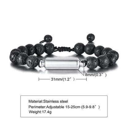 New Men's Casual Lava Stone Beads Urn Bracelets for Ashes, Hollow Tube Cremation Keepsake Memorial Jewelry,Length Adjustable | MMS - monmonshop.com
