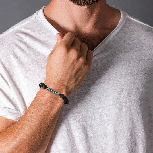 New Men's Casual Lava Stone Beads Urn Bracelets for Ashes, Hollow Tube Cremation Keepsake Memorial Jewelry,Length Adjustable | MMS - monmonshop.com