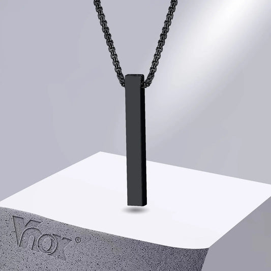 New Pillar Necklace for Men Women, Stainless Steel 3D Bar Pendant, Minimalist Simple Casual Unisex Neck Collar 5mm | MMS - monmonshop.com