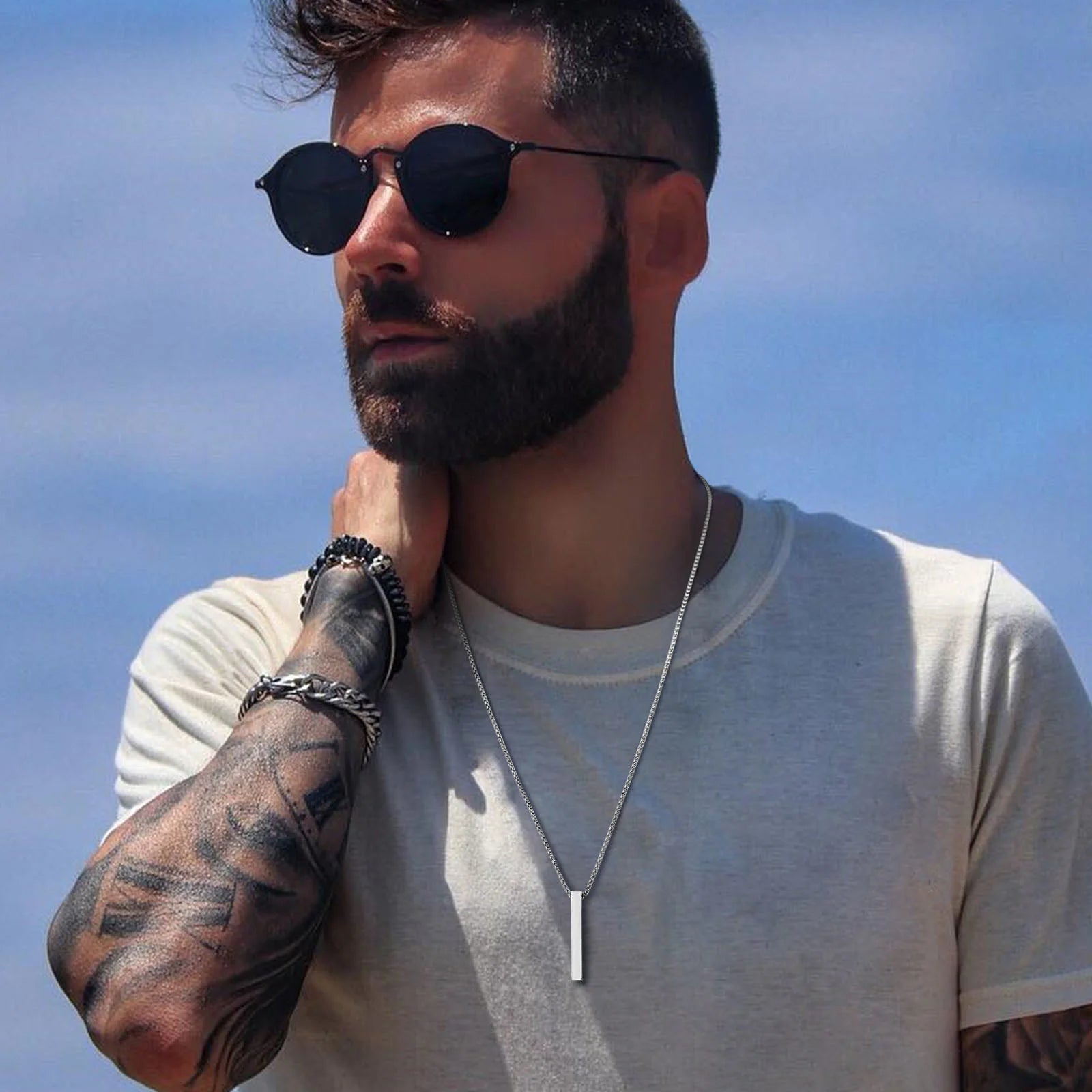 New Pillar Necklace for Men Women, Stainless Steel 3D Bar Pendant, Minimalist Simple Casual Unisex Neck Collar 5mm | MMS - monmonshop.com