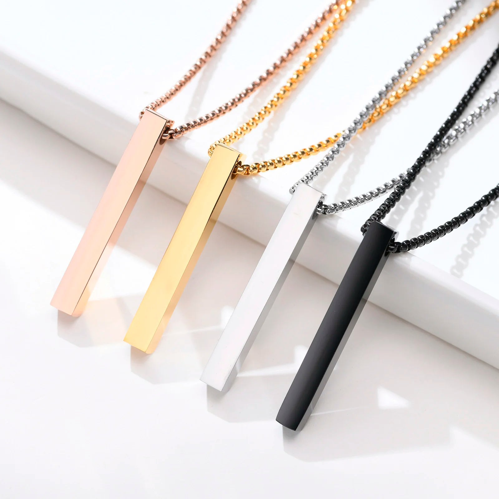 New Pillar Necklace for Men Women, Stainless Steel 3D Bar Pendant, Minimalist Simple Casual Unisex Neck Collar 5mm | MMS - monmonshop.com