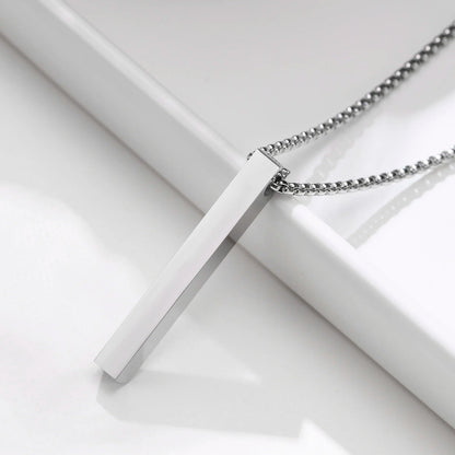 New Pillar Necklace for Men Women, Stainless Steel 3D Bar Pendant, Minimalist Simple Casual Unisex Neck Collar 5mm | MMS - monmonshop.com