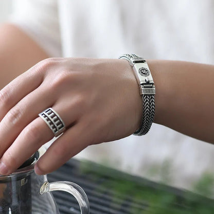 Solid S925 Silver Hand Woven Heavy Bracelet Men's Fashion Retro Bracelet Personality Vintage Jewelry|MMS - monmonshop.com