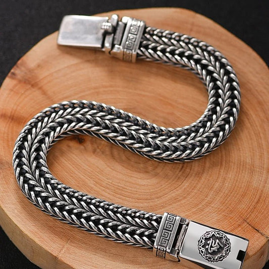 Solid S925 Silver Hand Woven Heavy Bracelet Men's Fashion Retro Bracelet Personality Vintage Jewelry|MMS - monmonshop.com