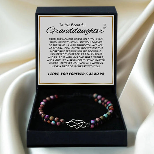 To My Beautiful Granddaughter Natural Stone Hand Woven Bracelet Stainless Steel Heart with Gift Box Birthday Christmas Gifts | MMS - monmonshop.com