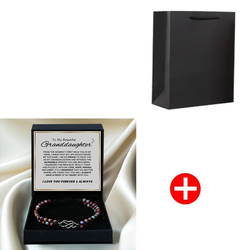 To My Beautiful Granddaughter Natural Stone Hand Woven Bracelet Stainless Steel Heart with Gift Box Birthday Christmas Gifts | MMS - monmonshop.com