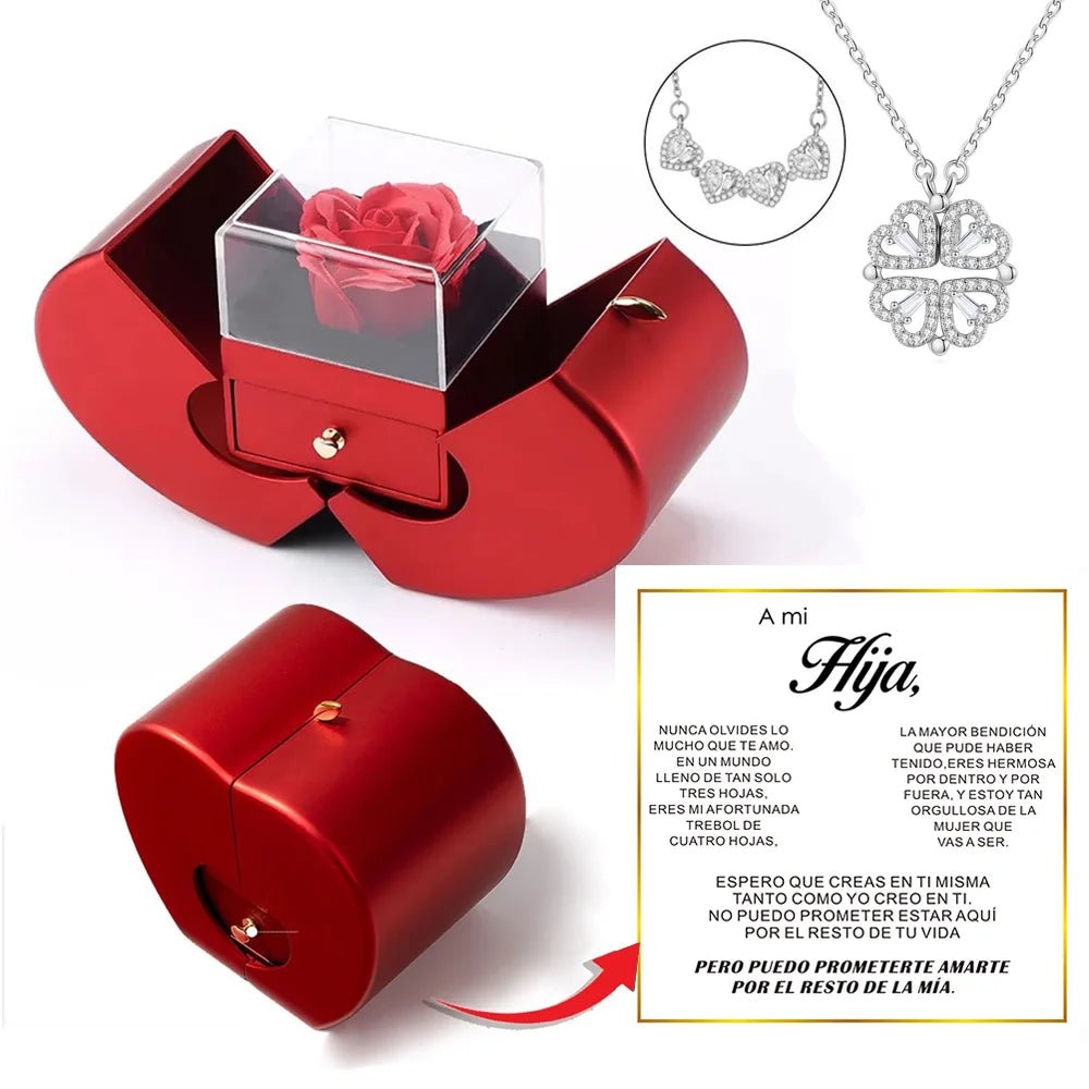 To My Daughter Four Leaf Clover Necklace With Apple Box Eternal Rose Flower To Daughter Birthday Party Christmas Gifts | MMS - monmonshop.com