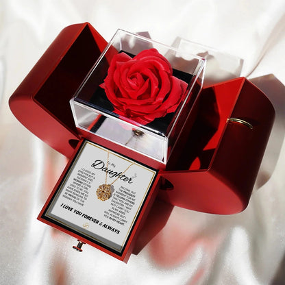 To My Daughter Four Leaf Clover Necklace With Apple Box Eternal Rose Flower To Daughter Birthday Party Christmas Gifts | MMS - monmonshop.com