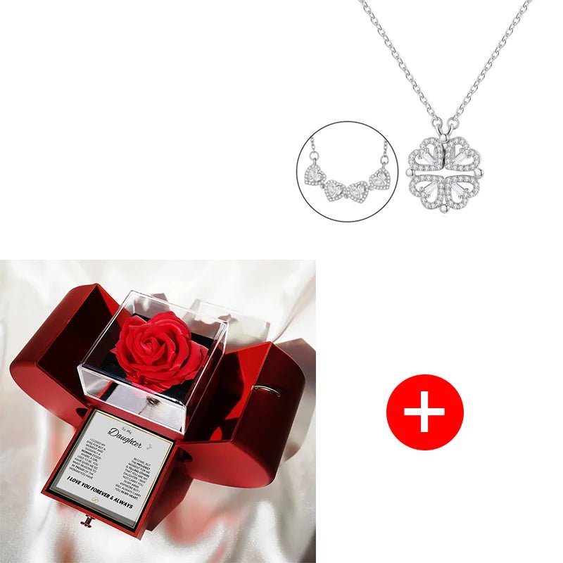 To My Daughter Four Leaf Clover Necklace With Apple Box Eternal Rose Flower To Daughter Birthday Party Christmas Gifts | MMS - monmonshop.com