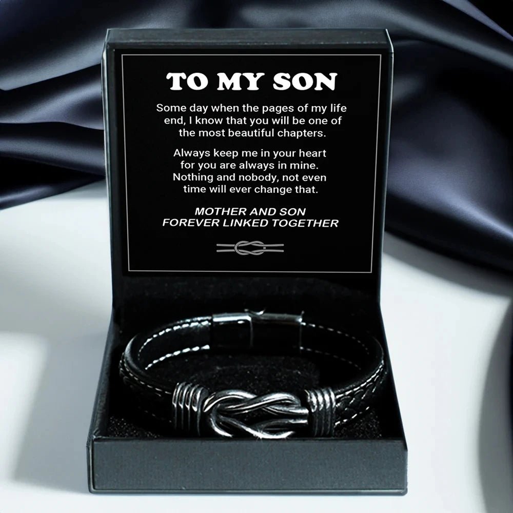 To My Son Braided Leather Bracelet Vintage Charm Wristband Rope Bracelet Forever Linked For Christmas Gifts MMS - monmonshop.com