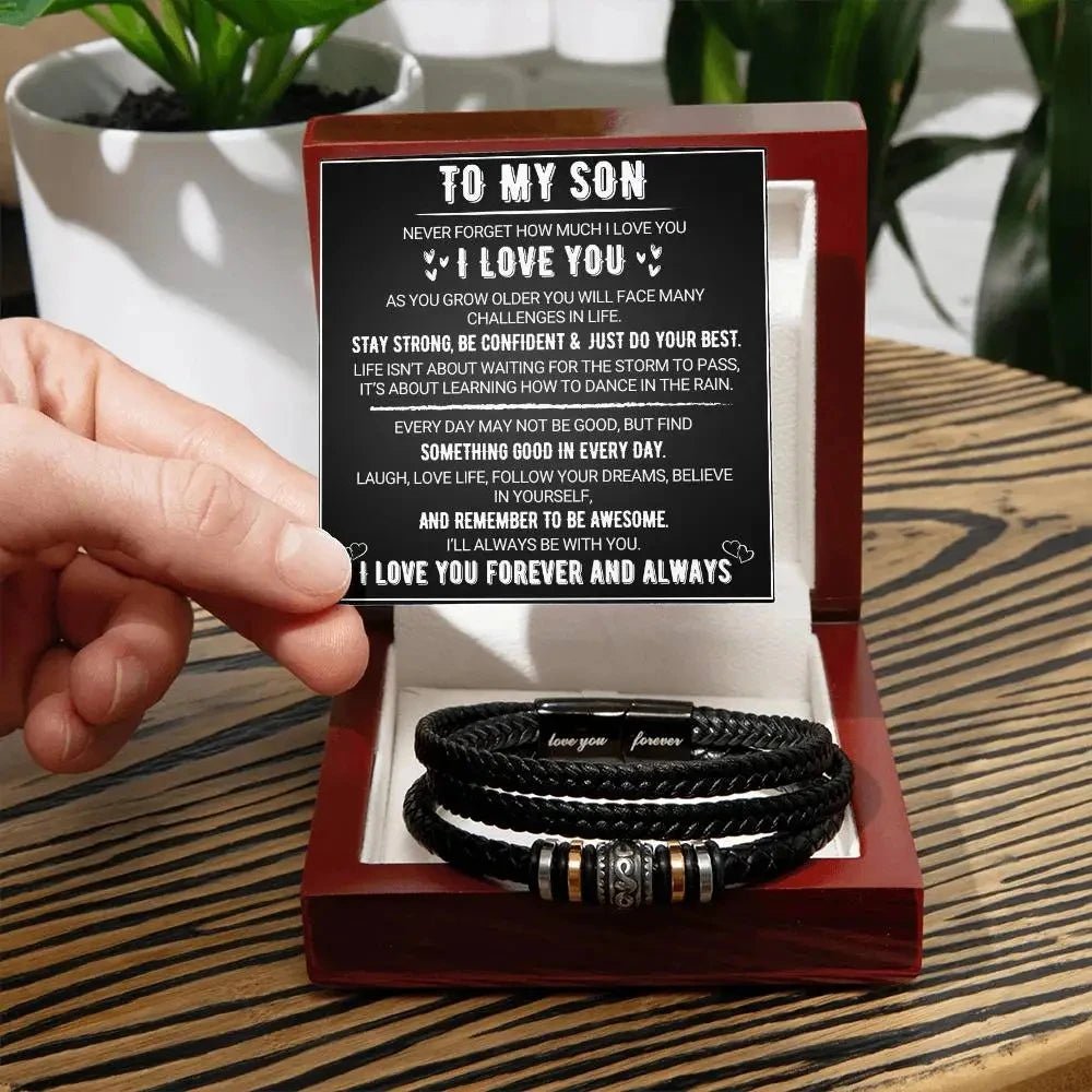 To My Son Stainless steel multi - layer woven bracelet men's titanium steel fashionable leather bracelet engraved gift | MMS - monmonshop.com