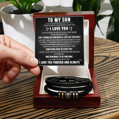 To My Son Stainless steel multi - layer woven bracelet men's titanium steel fashionable leather bracelet engraved gift | MMS - monmonshop.com