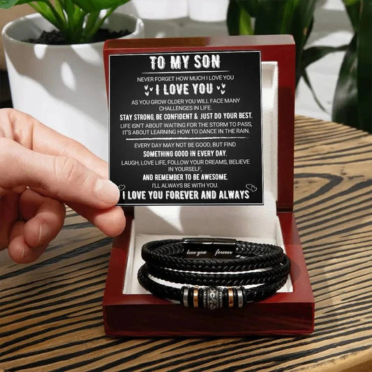 To My Son Stainless steel multi - layer woven bracelet men's titanium steel fashionable leather bracelet engraved gift | MMS - monmonshop.com