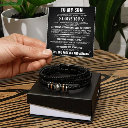 To My Son Stainless steel multi - layer woven bracelet men's titanium steel fashionable leather bracelet engraved gift | MMS - monmonshop.com