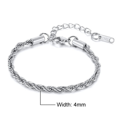 Unisex Rope Chain Bracelets for Men Women, Stainless Steel Twisted Links Chain Bracelet,Simple Classic Jewelry Gift for Him | MONMONSHOP - monmonshop.com