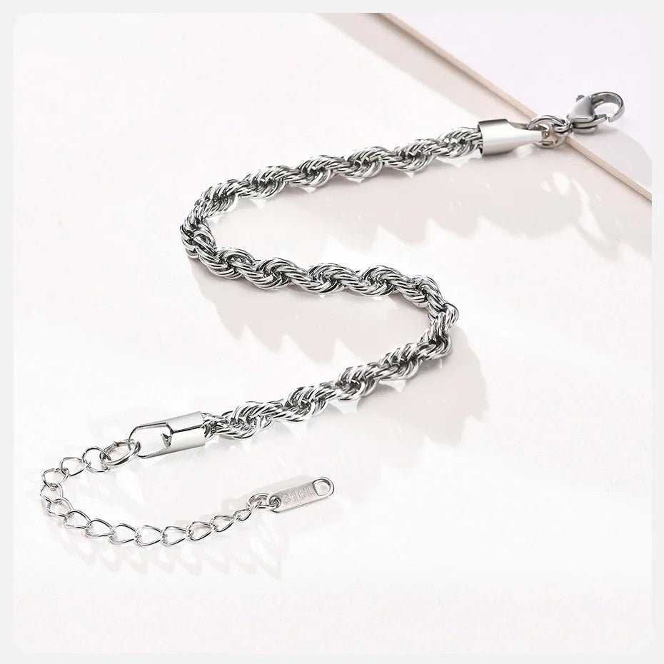 Unisex Rope Chain Bracelets for Men Women, Stainless Steel Twisted Links Chain Bracelet,Simple Classic Jewelry Gift for Him | MONMONSHOP - monmonshop.com