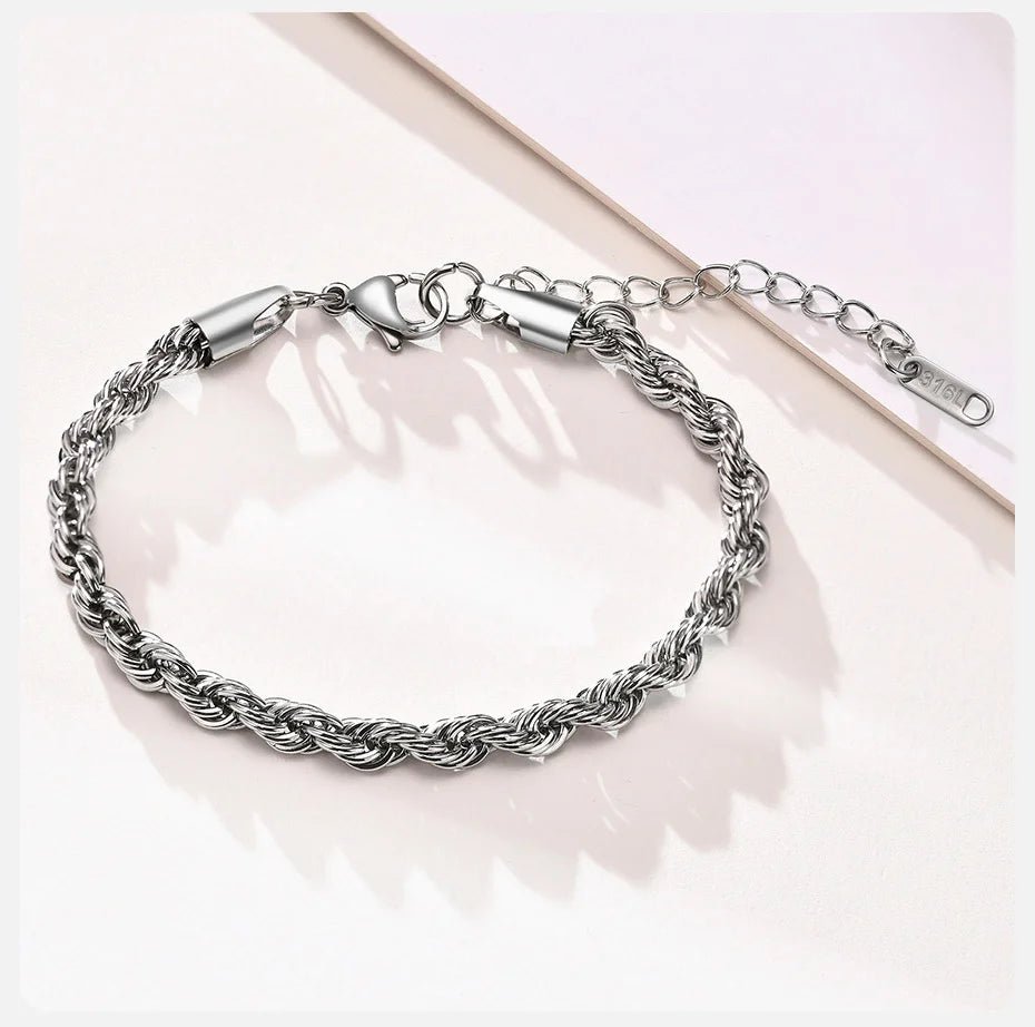 Unisex Rope Chain Bracelets for Men Women, Stainless Steel Twisted Links Chain Bracelet,Simple Classic Jewelry Gift for Him | MONMONSHOP - monmonshop.com