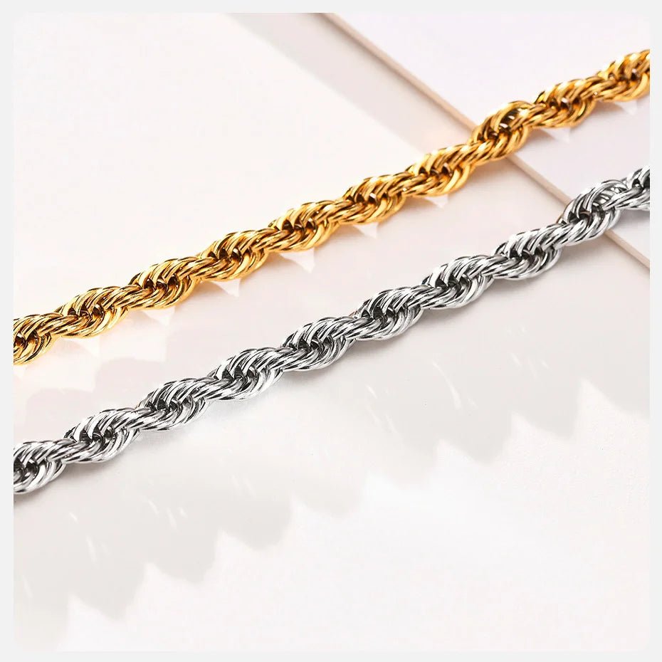 Unisex Rope Chain Bracelets for Men Women, Stainless Steel Twisted Links Chain Bracelet,Simple Classic Jewelry Gift for Him | MONMONSHOP - monmonshop.com