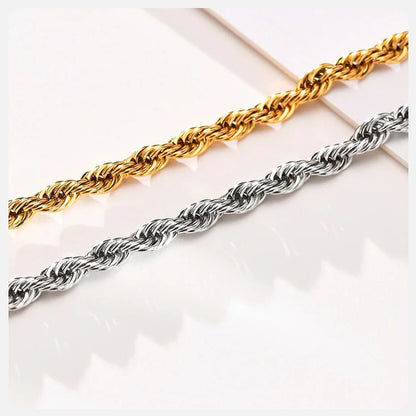 Unisex Rope Chain Bracelets for Men Women, Stainless Steel Twisted Links Chain Bracelet,Simple Classic Jewelry Gift for Him | MONMONSHOP - monmonshop.com