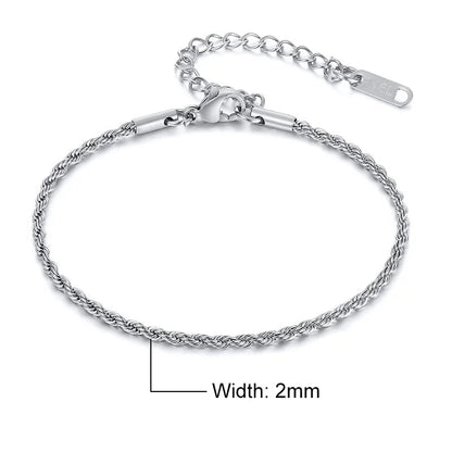 Unisex Rope Chain Bracelets for Men Women, Stainless Steel Twisted Links Chain Bracelet,Simple Classic Jewelry Gift for Him | MONMONSHOP - monmonshop.com