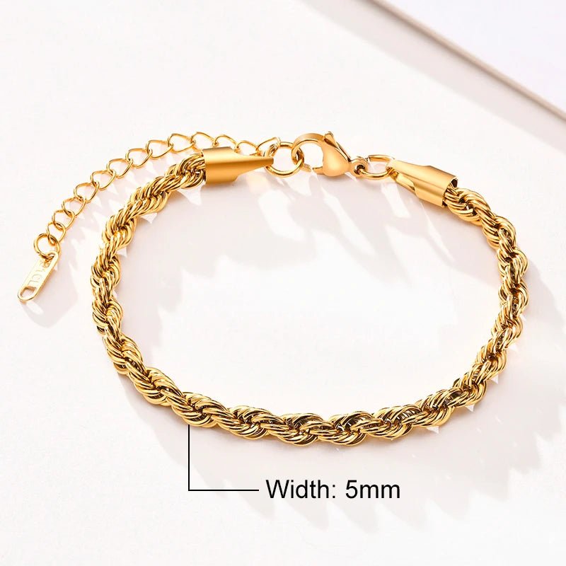 Unisex Rope Chain Bracelets for Men Women, Stainless Steel Twisted Links Chain Bracelet,Simple Classic Jewelry Gift for Him | MONMONSHOP - monmonshop.com